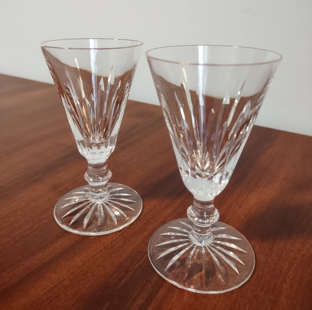 Waterford "Eileen" Irish Cut Crystal Claret Wine Glasses, Signed, Service For 2